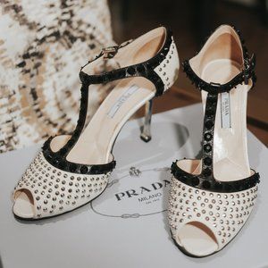 Prada Black and Cream Studded Heels
